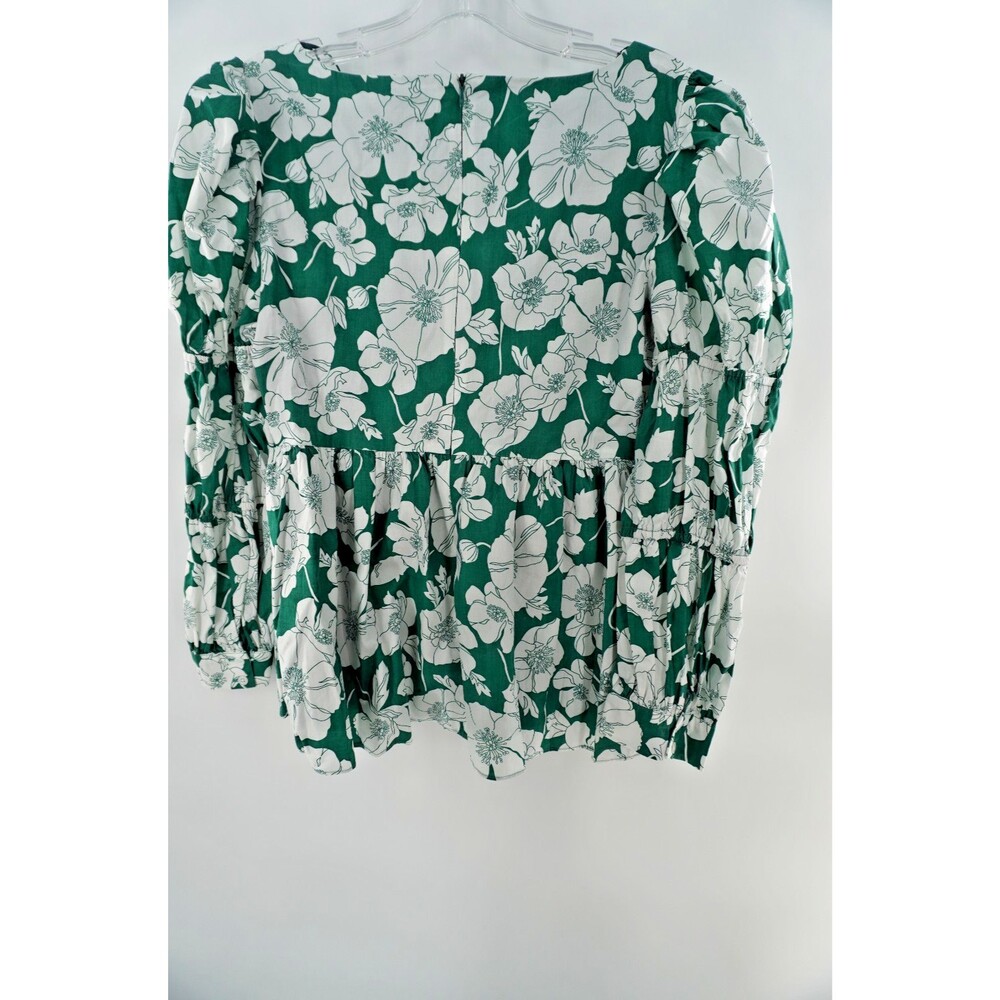Tuckernuck Women's Sz L Hyancinth Houes Clemons Green Floral Puff Sleeve Blouse - Picture 5 of 10